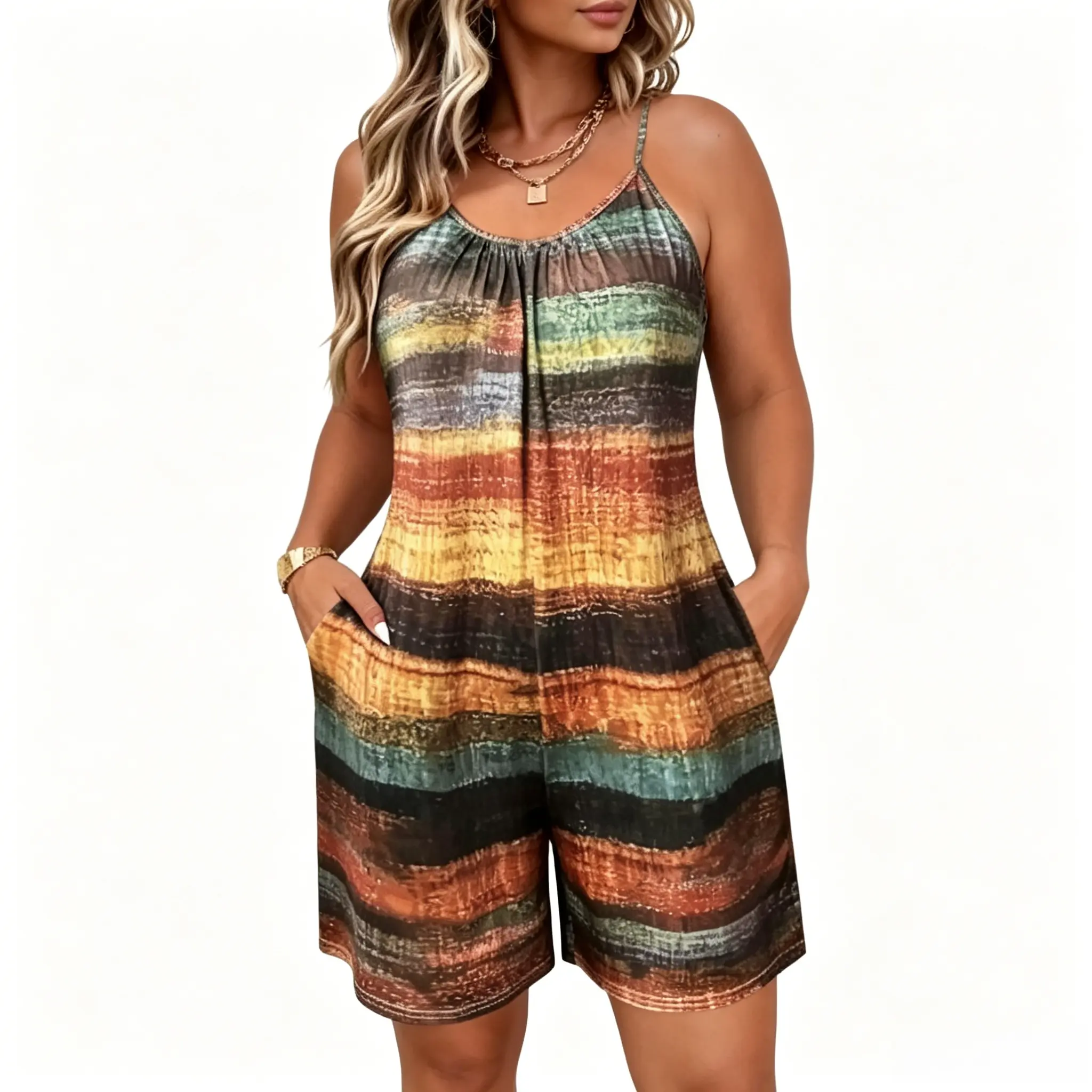 Chic Printed Jumpsuit for Plus-Size Women, Comfortable Loose-Fit Sleeveless Style with Wide-Leg for Everyday Street Wear, Overalls For Women