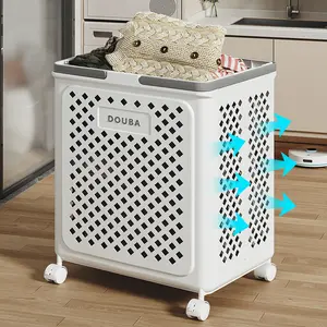 Household bathroom dirty clothes basket, foldable large-capacity dirty clothes storage bin with wheels, movable dirty clothes hamper