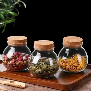 4 Pcs round glass jars with cork lid – 17oz wedding candy jar kitchen Storage jar, perfect for tea, biscuits, cereals, flour, beans, spices, coffee beans etc