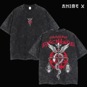 Retro Heavy Equivalent Exchange - Fullmetal Alchemist Unisex Anime T-shirt, Soft Cotton Tee, Trendy Cartoon Graphic Shirt 08E O4B