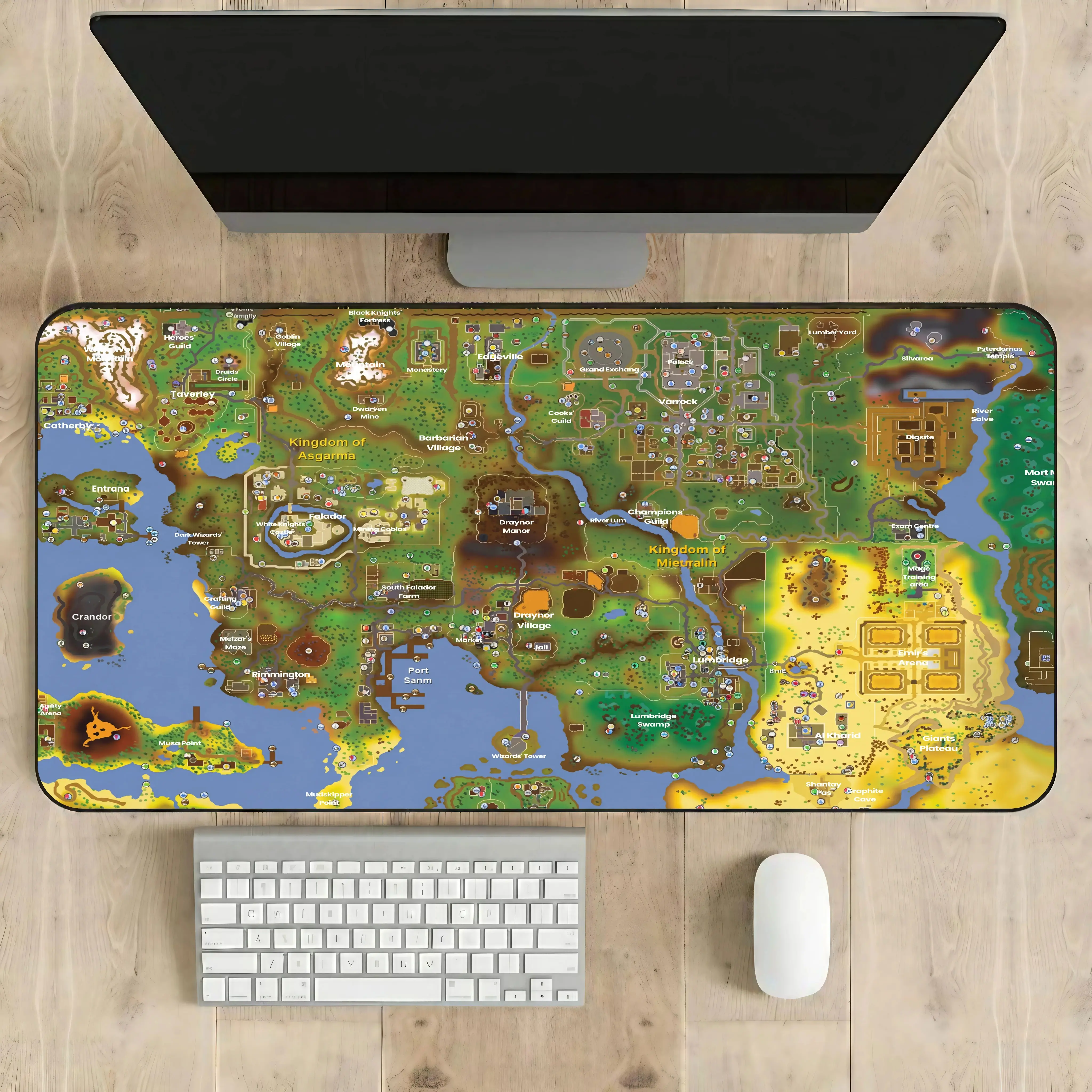Old School RuneScape World Map Gaming Desk Mat, RuneScape Inspired Mouse Pad, OSRS Fantasy RPG Desk Decor, Jagex Gamer Desk Pad, MMO, Gift for Gamer