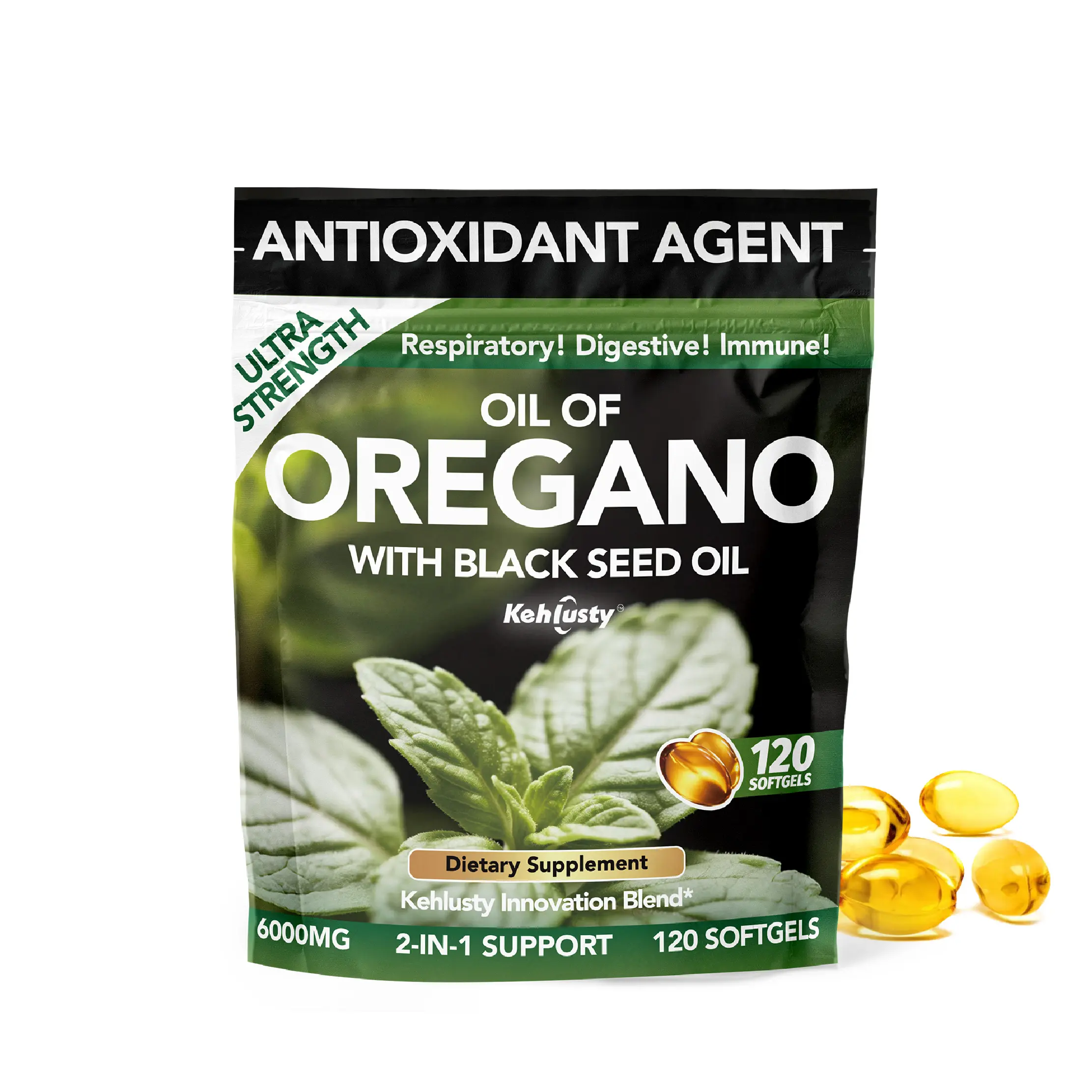 Oil of Oregano & Black Seed Oil 6000mg High-Potency 2-in-1 20:1 Extract Rich in Carvacrol & Thymoquinone,  Natural Plant Dietary Softgels，Sugar-Free Immune & Respiratory Support, 120 Capsules for Fitness Enthusiasts