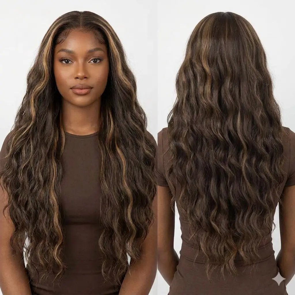 Glueless 26inch Synthetic Hair Wigs Natural Hairline 13x4 Lace Front Wig for Women Realistic Natural Looking Full Wig High Long Straight Temperature Cosplay Party Daily Use Wave Hair Wigs