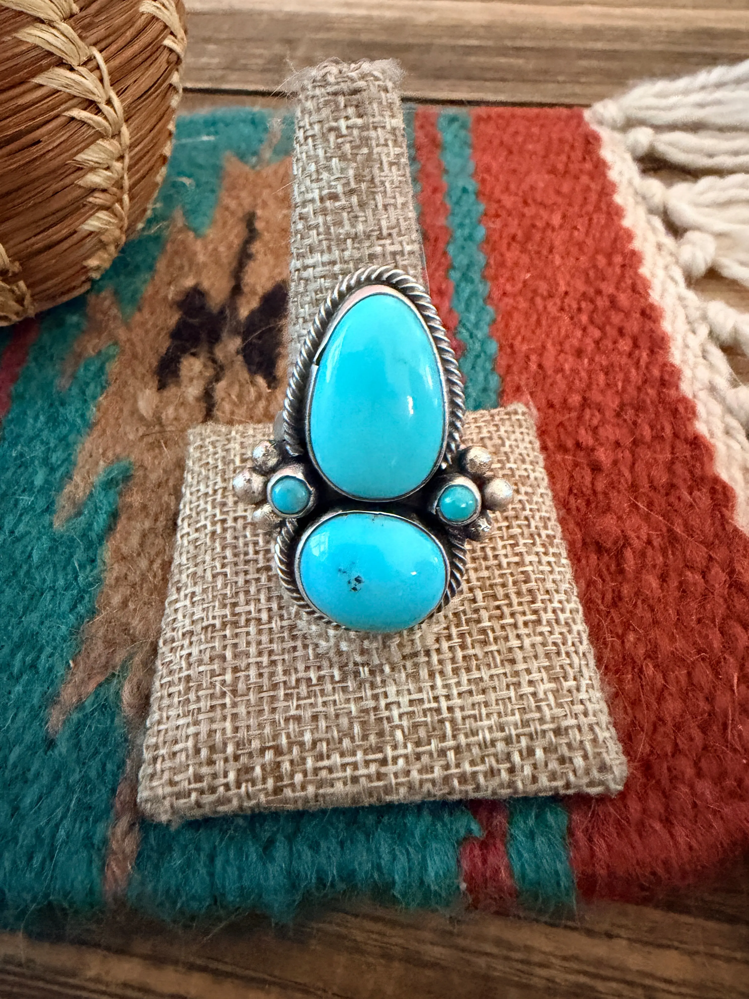 Handcrafted Kingman Turquoise & Sterling Silver Cluster Ring by Sheila Becenti