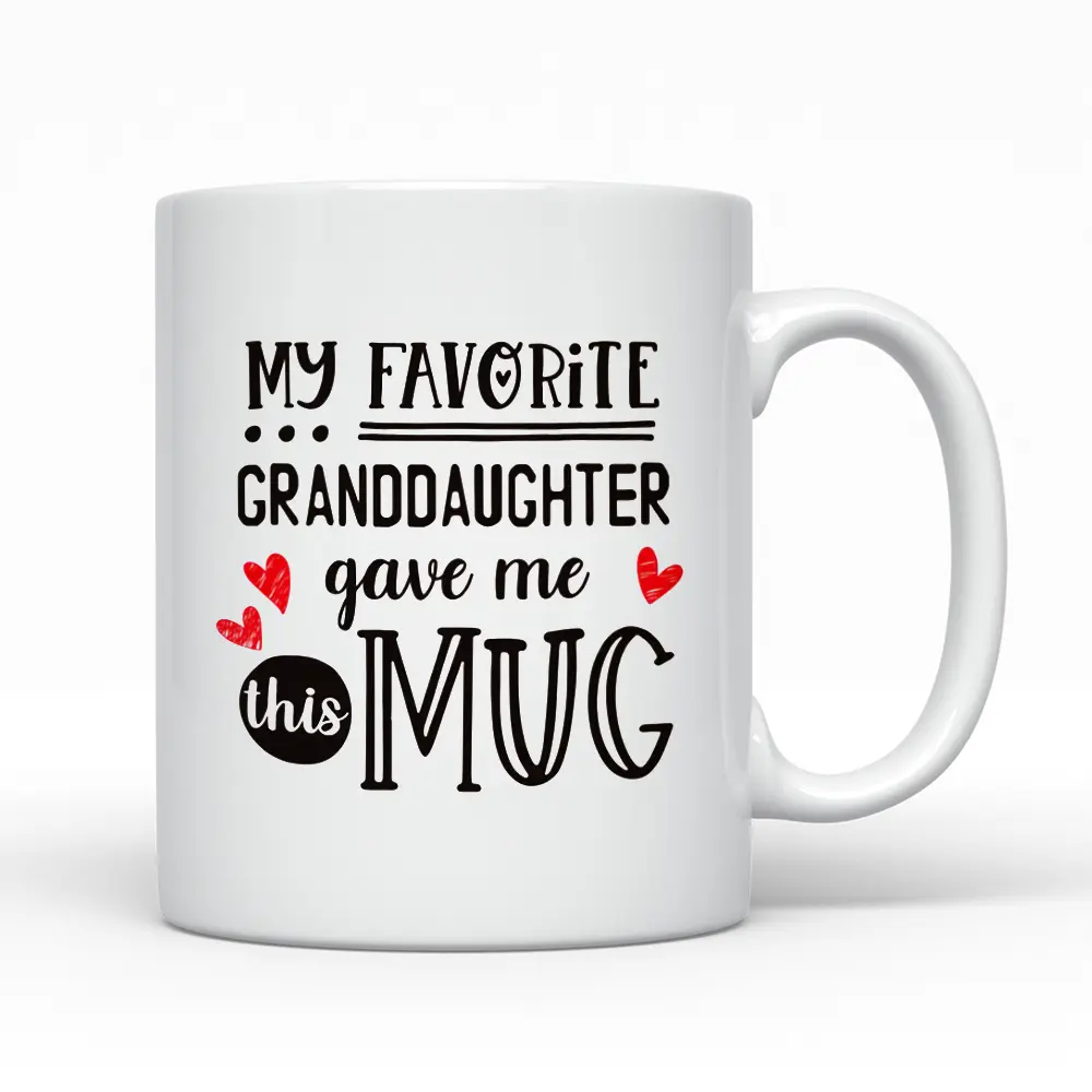 Reusable Ceramic Coffee Mug with Handle & Letter Print - Gift Idea for Grandma & Grandpa from Favorite Granddaughter, All-Season Kitchen Drinkware