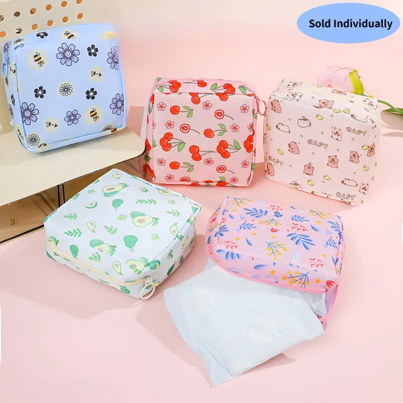 Cute Cartoon Design Sanitary Napkin Storage Bag, Cosmetic Storage Bag, Travel Cosmetic Bags, Lipstick Organizer, Makeup Organizer Pouch, Beauty Storage Pouch, Portable Lightweight Menstrual Pouch, Large Capacity Small Bag, Cosmetics Bag, Travel Essentials