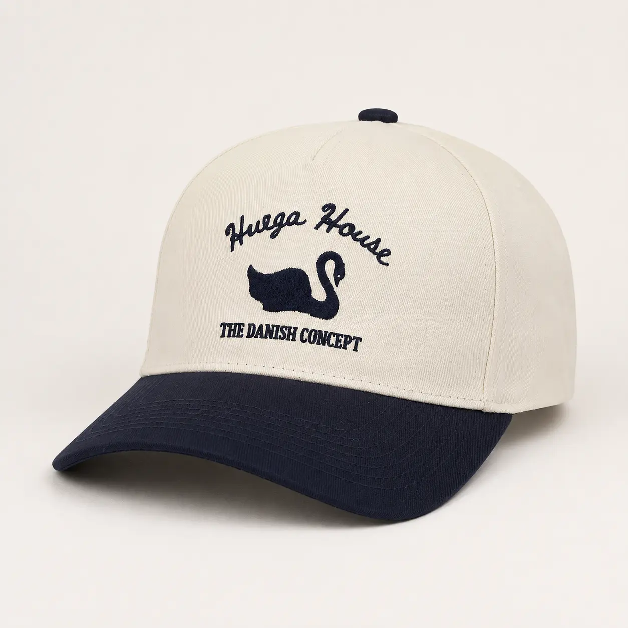 Hygge House Swan Embroidered Baseball Cap – Cream Black Danish Style Hat, Minimalist Scandinavian Gift