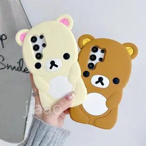 3D Cartoon Kawaii Rilakkuma Bear Silicone Phone Case For Samsung Galaxy S25 Ultra S24 S23 Plus S24 Ultra Soft Cover