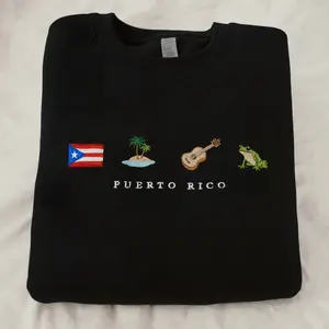 Puerto Rico Embroidered Sweatshirt, Boricua Pride Flag Crewneck With Guitar & Coquí, Cultural Gift, Puerto Rican Family Sweater