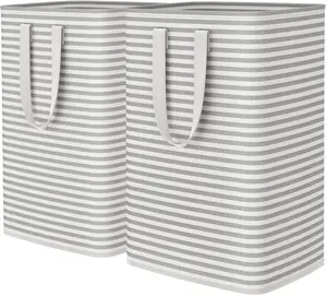 2 Pack Laundry Hamper Large Collapsible Laundry Baskets, Freestanding Waterproof Clothes Hamper with Easy Carry Handles in Laundry Room Bedroom Bathroom College Dorm for Adults, Grey, 2 x 80L
