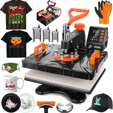 AKEYDIY 850W Digital Swing-Away Heat Press Machine (12"x15", Orange) - DIY Kit for T-Shirts, Plates, Bags, 5.5"x3.3" Projects (Specialty DIY Supplies for Hobbyists)