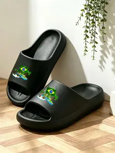 Women's Brazilian Flag Coconut Island Print Slippers, Soft Eva Sole, Anti-Slip Quiet, Casual Home & Outdoor Wear, Tropical Vacation Style