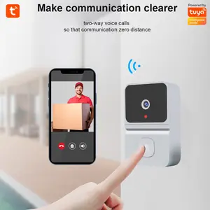 Mini Tuya 2.4Ghz Wifi Video Doorbell With Camera Smart Home Security System Support Two Way Audio Alarm Notification Push Mobile Remote View Night Vision Cloud Storage USB Rechargeable Battery Wireless Visualable Doorbell With Chime