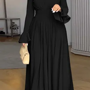 Elegant and flowing A-line dress with oversized sleeves, made of spring and autumn woven fabric, suitable for parties and daily wear