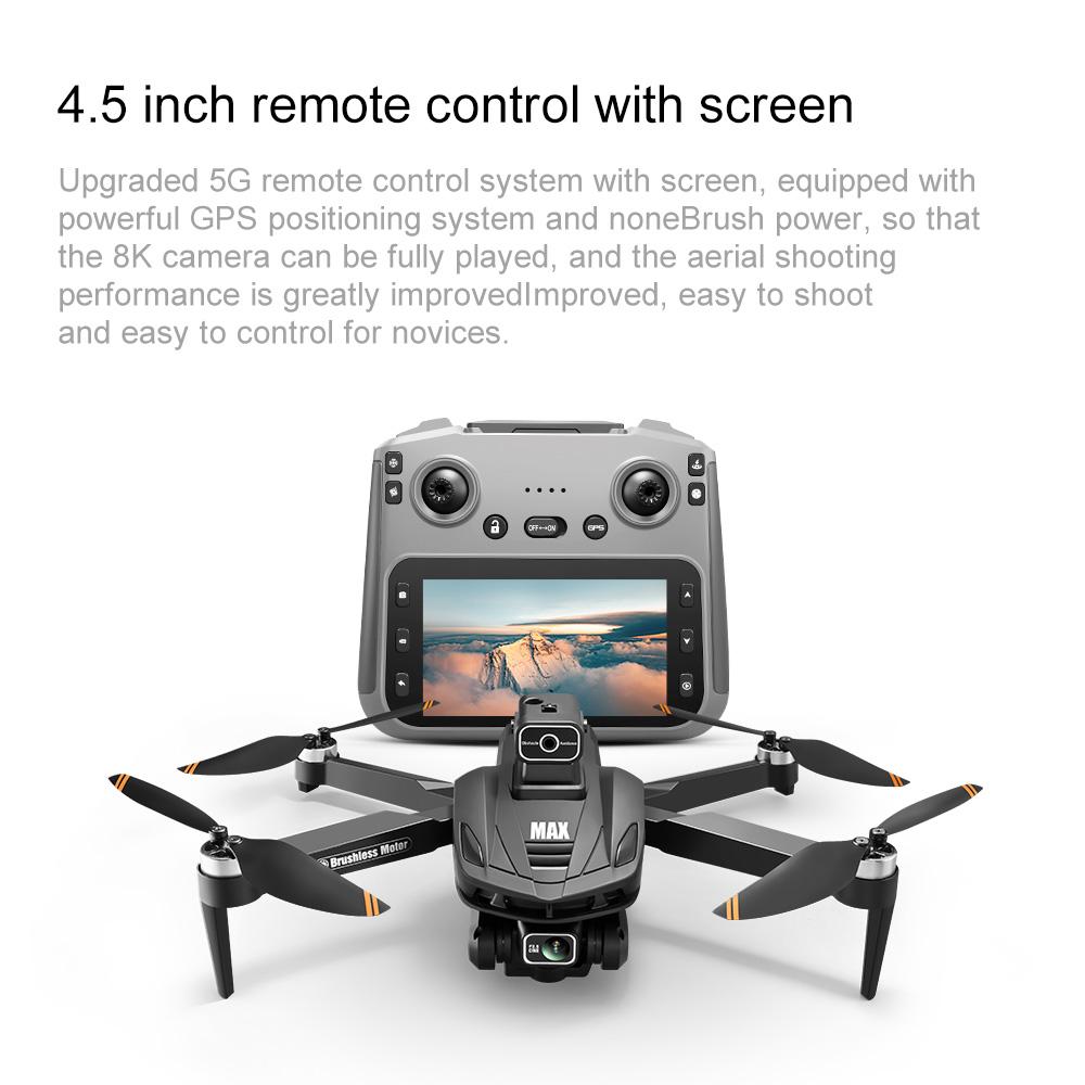 V168 Pro Max Drone with 8K  PTZ Camera, 4.5" Screen Remote Control, 2000m Long Range, GPS Return-to-Home, Brushless Motors, Dual Lenses, Foldable Design, 244g Lightweight, 100m Flight Altitude, 2 Batteries