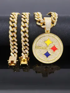Hiphop Style Hip Hop Letter Steelers Full Diamond Pendant Necklace, Alloy Chain Streetwear Jewelry Gift for Rappers