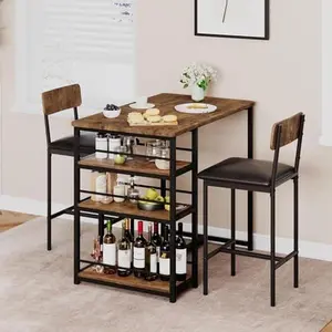 3-Piece Bar Table for 2 w/ Storage, Counter Height & 2 Upholstered Stools