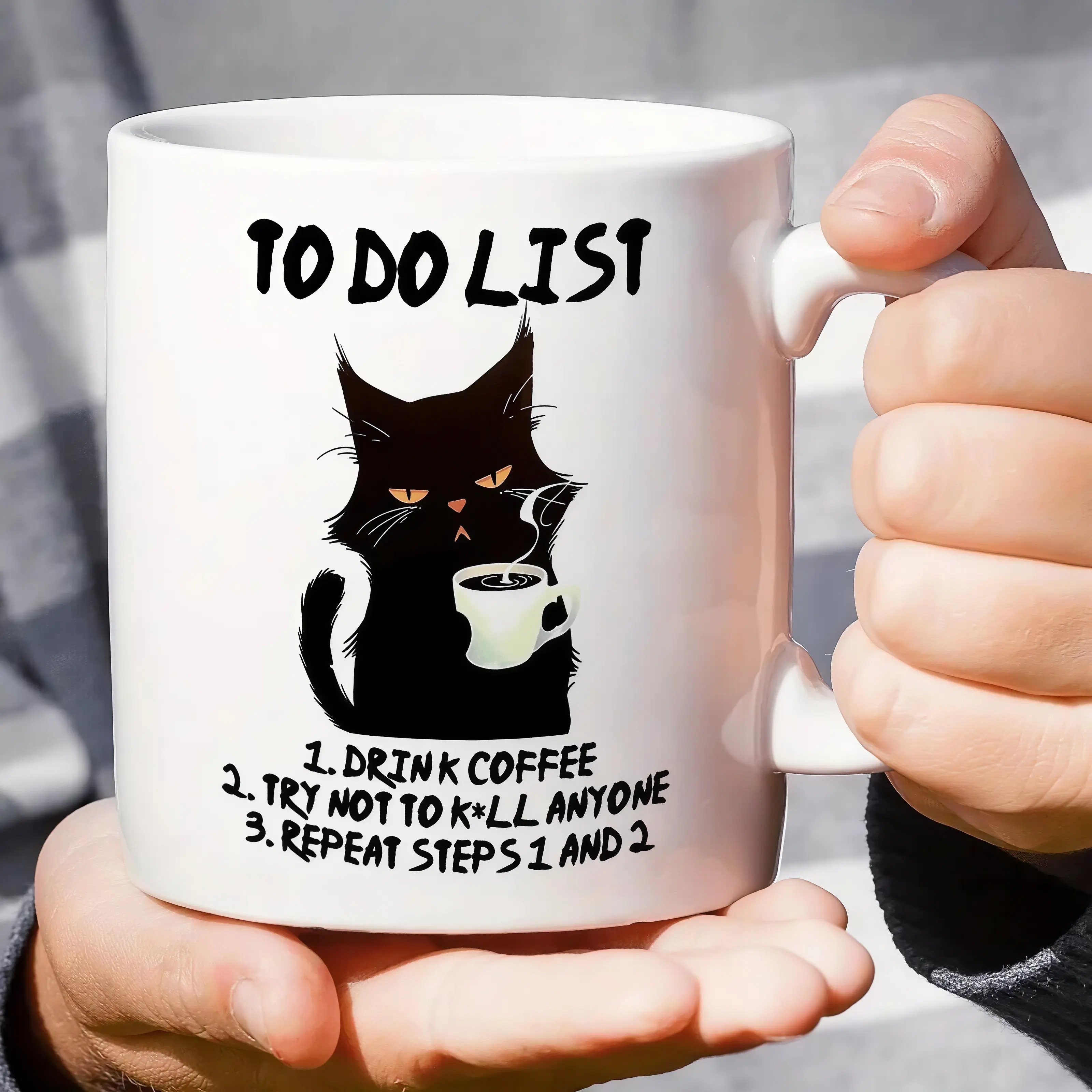 Charming Black Cat Ceramic Coffee Mug - Drinking Mug with Inspirational Quotes, Dishwasher Safe Reusable Novelty Kitchenware, All-Season Drinkware, Perfect Gift Idea, Novelty Coffee Mugs