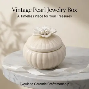 Handmade Ceramic Jewelry Box with 3D Flower Lid, Decorative Porcelain Trinket Jar with Pearl Rhinestone Accents, Random Style, Elegant Tabletop Decor for Rings Earrings