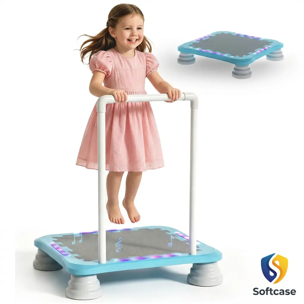 Kids' Sensory Mini Trampoline - 3-in-1 Sports Honeycomb Indoor Bounce Board with Music, Lights, 10-Second Setup, Removable Handle Springless Balance Trainer, 220 Lbs Capacity for Holidays, Birthdays, 24" X 22.2" X 5", 3-12 Years, Ethylene Vinyl Acetate (E