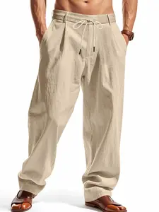 Men's linen trousers, in a straight and loose fit, Casual drawstring waist, are comfortable, breathable and fashionable. They are suitable for outdoor trips, vacations and daily wear. Linen trousers