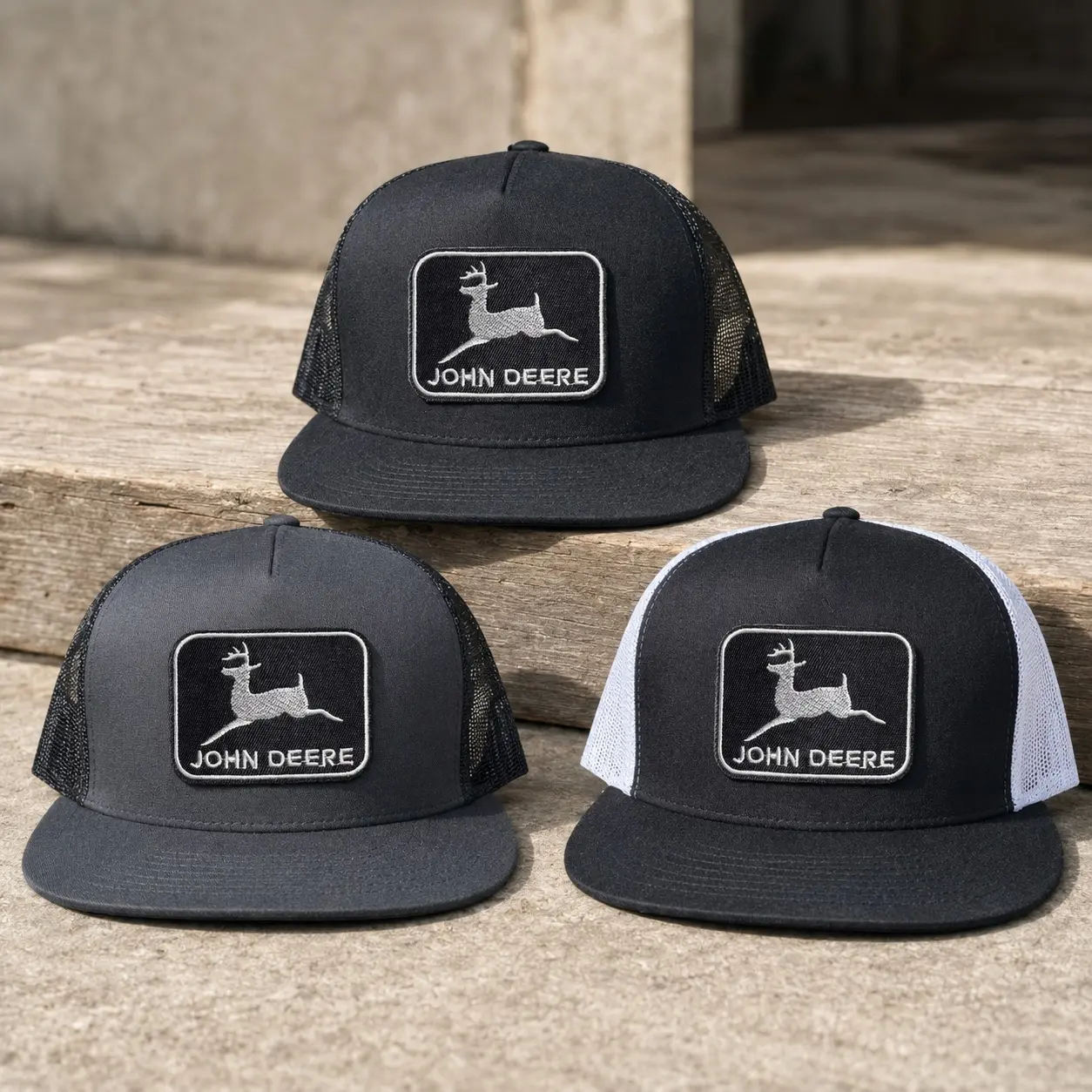 John Deere Black Patch on Trucker Hat Snapback Cap