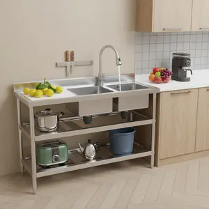 2 Bowl Freestanding Sink Pull Out Faucet 3 Tier 882lbs for Kitchen Restaurant home essentials