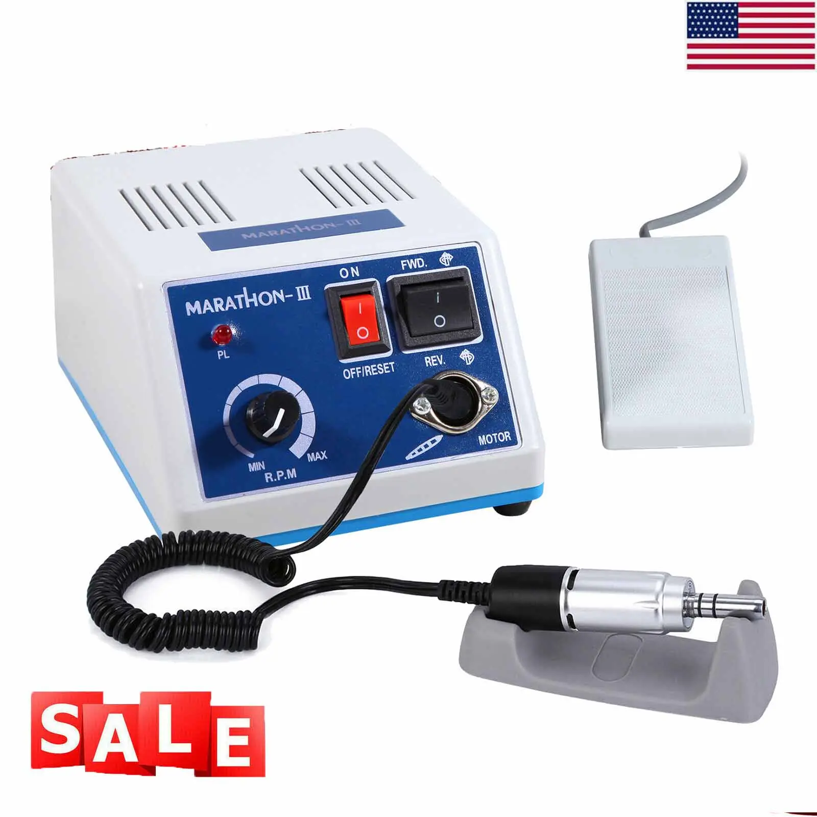 Electric Dental Lab Micromotor 35000RPM, Compact N3 Polishing Grinding Machine with 35K RPM Handpiece, CAM Bur Change Forward Reverse Rotation for Industrial Beauty Craft Carving