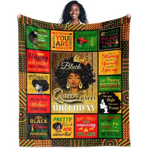 Birthday Gift for Black Woman Blanket 60" X 50", Happy Birthday Blankets for Afro American Women, Happy Birth Day to You Blanket, African American Gift