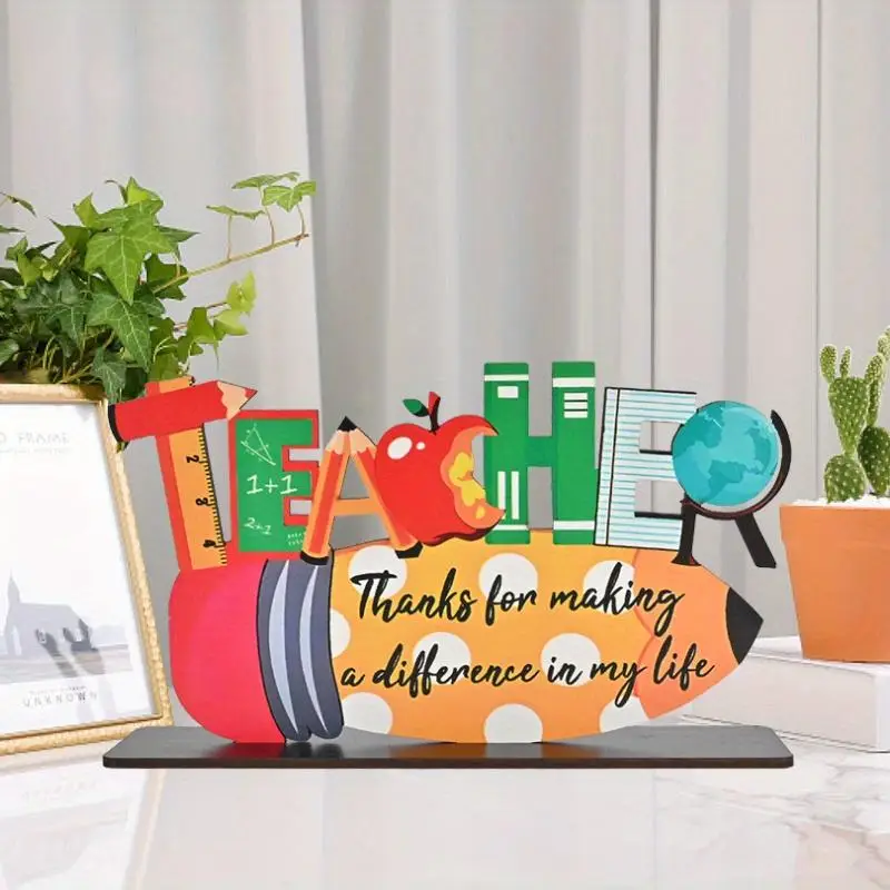 Teacher Appreciation Gift, 1 Count Wooden Letter Ornament, Desktop Decoration, Home Decor Supplies for Living Room Bedroom Office School