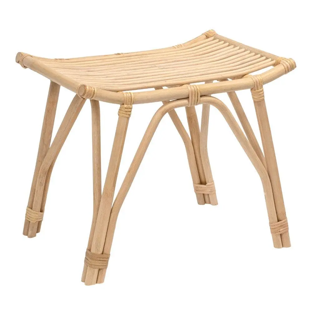 Gabriel 17-7 Modern Bohemian Handcrafted Rattan & Teak Wood Curved Seat Accent Stool, Indoor Living Room Decor Furniture, Furniture Living Room