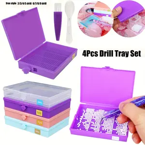 Diamond Art Tray Storage Box Set, 4-In-1 Diamond Flip Cover Drill Plate, Multi-Functional Sieve Drill Point Drill Plate DIY Tool Kit, Diamond Art Tools