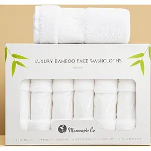 6-Pack Premium Face Washcloths - Soft Viscose Bamboo & Cotton Blend - Gentle Exfoliating Facial Towels - Reusable & Absorbent Skin Care Cloths - Hypoallergenic Spa Quality for Sensitive Skin Hanging