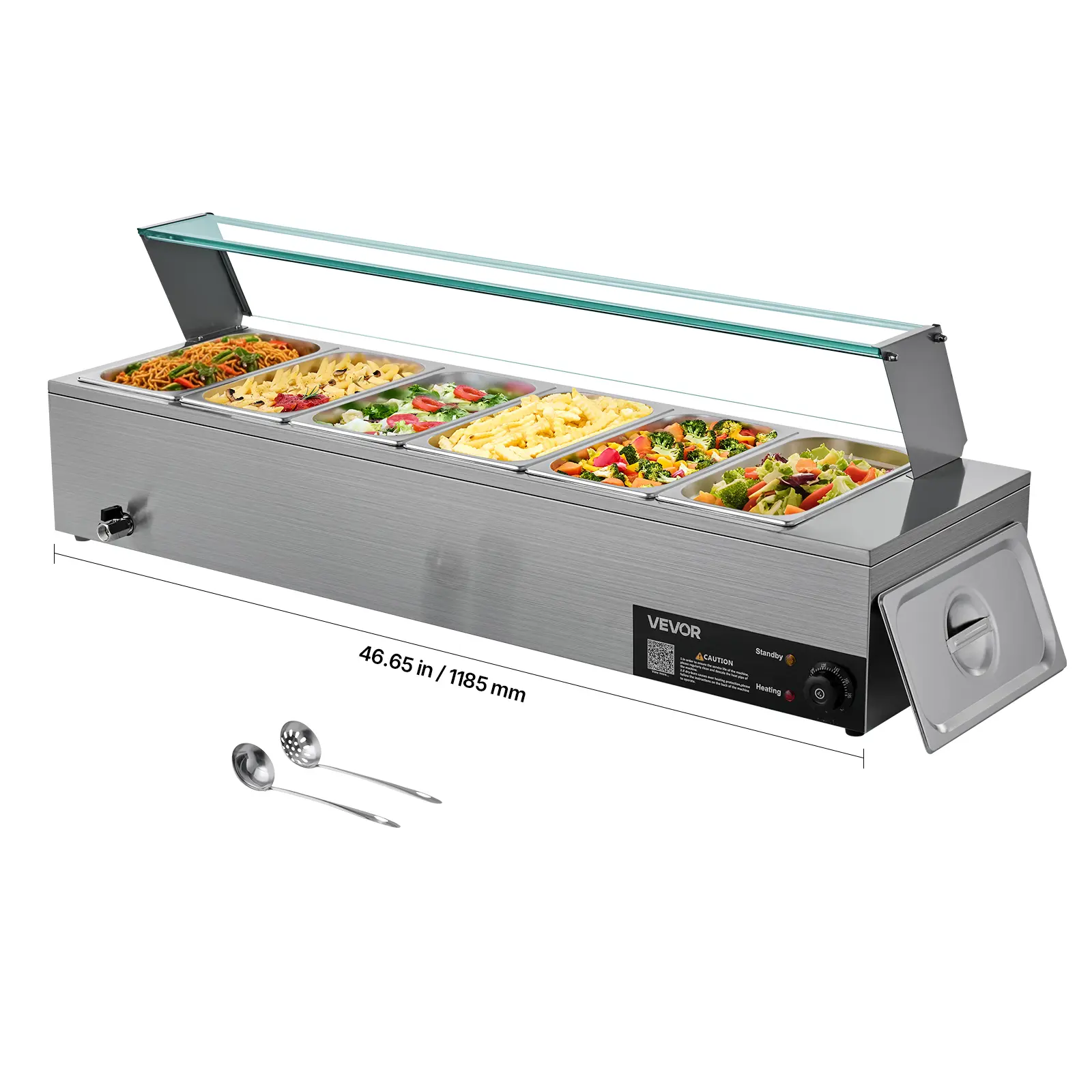 VEVOR Commercial Grade Corded Unit Food Warmer, 1500W Power Electric Stainless Steel Steam Warmer with Glass Lid, 6 x 1/3 Size Pans Buffet Bain Marie with Soup & Perforated Ladles, for Restaurants & Catering