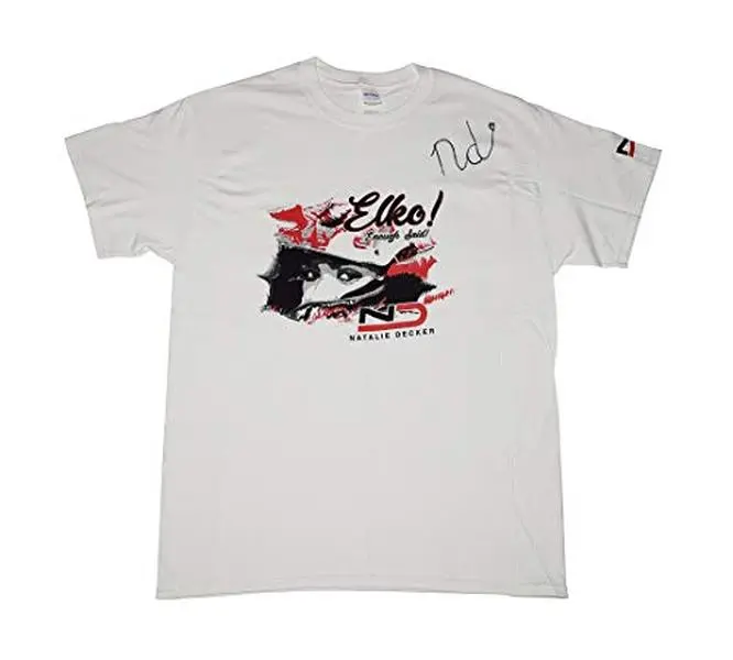 AUTOGRAPHED 2018 Natalie Decker #25 ELKO SPEEDWAY RACE (Venturini Motorsports) ARCA Series Rare Custom & Limited Signed Collectible NASCAR Large White Shirt with COA (1 of only 50 produced)