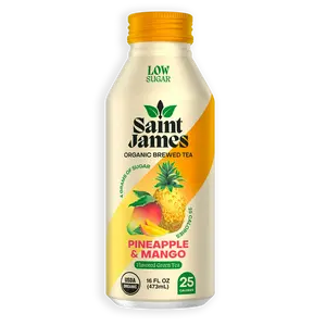 Saint James Pineapple & Mango Beverage Tea Organic Brewed Tea 16 FL OZ 25 Servings Low Sugar Refreshing Green Tea Blend