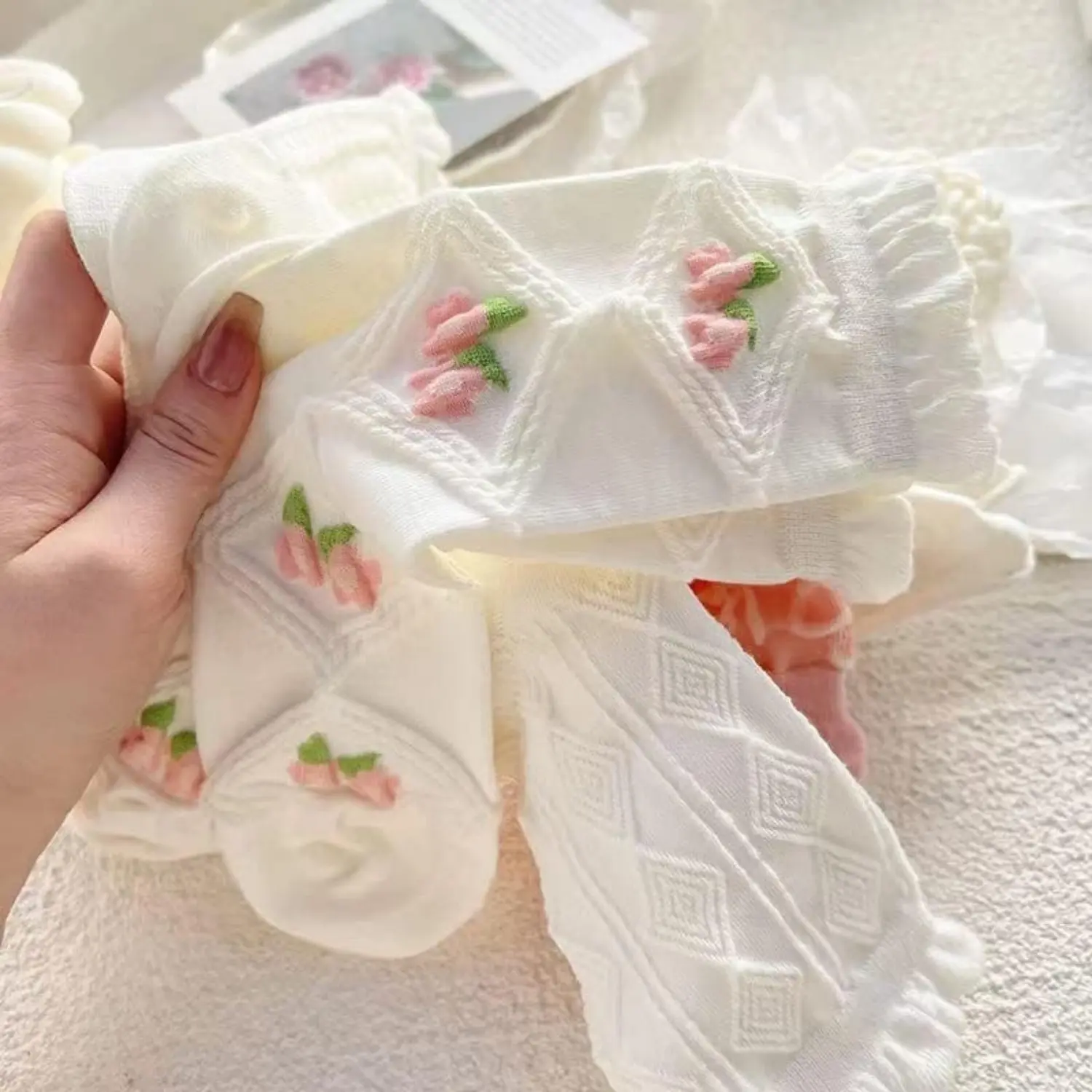 5 Pairs Women's Lace Ruffles Ankle Casual Sock Cottagecore Breathable Mid Tube Socks Floral Crew Socks (White) - Home Improvement. Flower Birthday Cotton Womenswear