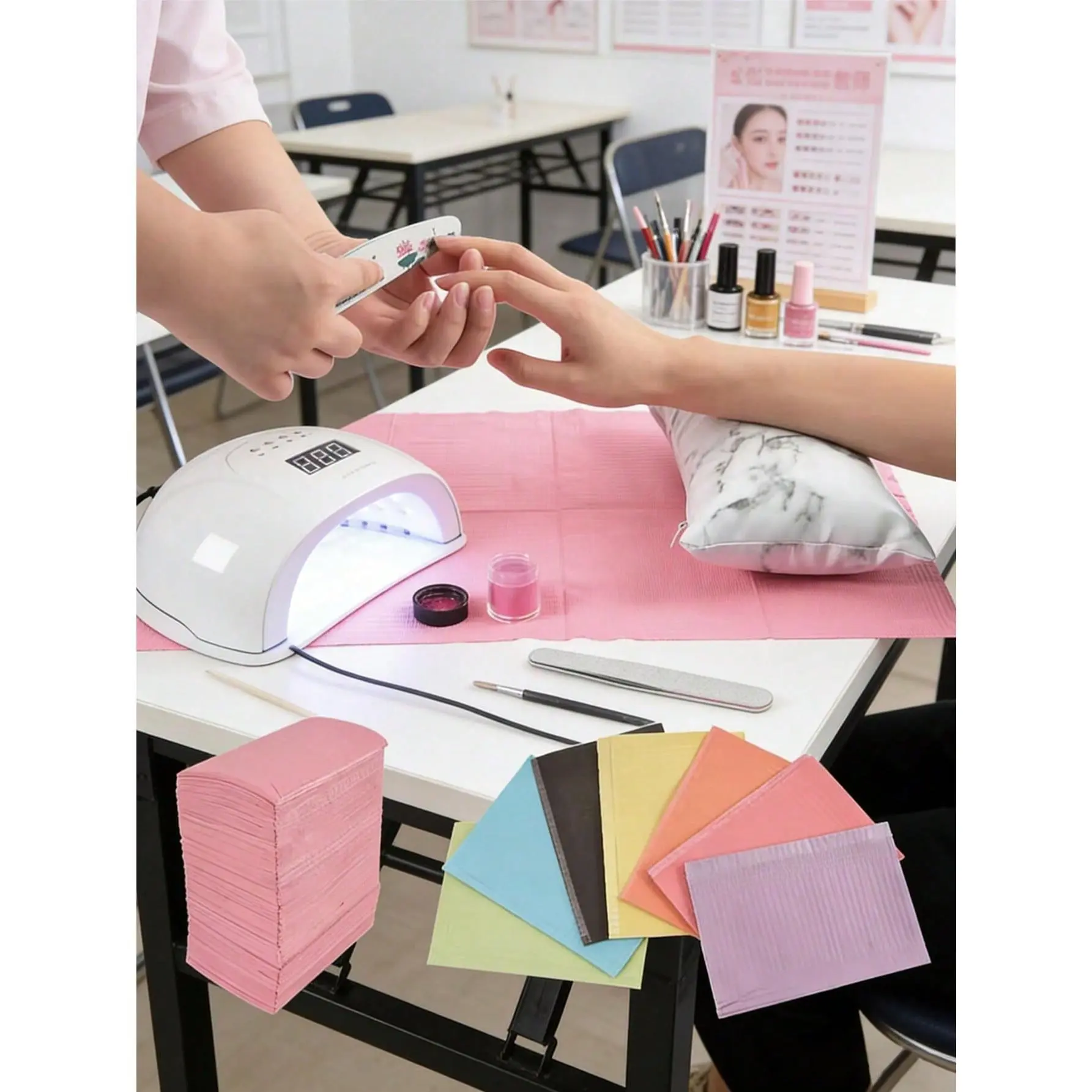 Disposable Nail Table Covers Waterproof - 25Pcs Colorful Nail Art Tablecloths For Manicure, Tattoo, Salon & Home Use, Oil-Proof & Dust-Proof Pink Disposable Manicure Table Mats - Waterproof Nail Art Table Covers For Salon & Home, Oil & Dust Resistant