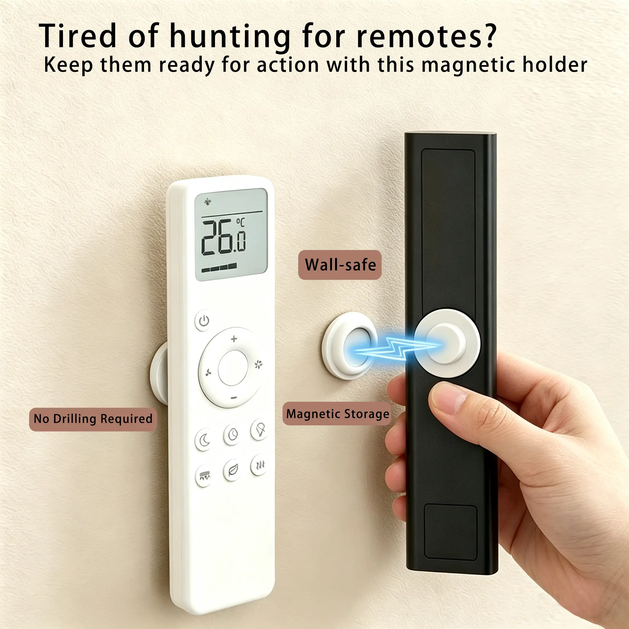 Magnetic Remote Control Holder, No-Drill Self-Adhesive Upgraded Silicone Wall Mount for TV, Fan & Air Conditioner Remotes – 2 Pack