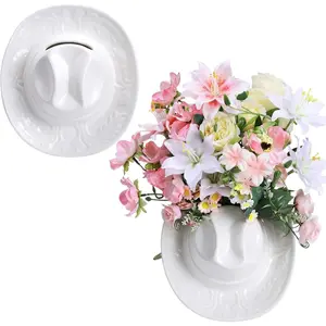 Ceramic Cowgirl Hat Vase Western Themed Hat Hanging Wall Indoor Planter Vase Flower Pot Cowboy Decoration Cowboy Party Table Centerpiece for Bathroom Living Room Office and Home Decor(White)