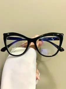 Large Frame Cat Eye Glasses Unisex, Trendy Fashion Retro Eyeglasses, Casual Style All Seasons Eyewear, PC Lens, Eyeglass Frames