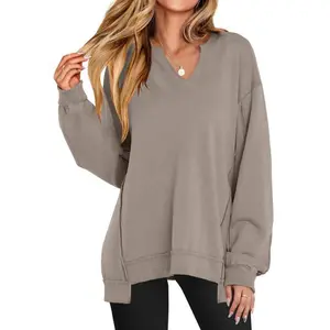 Women's Oversized Sweatshirts Long Sleeve Tunic Shirts V Neck Loose Pullover Tops Trendy Fall Teen Girls Outfit