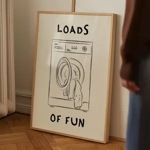 [SALE UP TO 30%] Loads Of Fun Poster, Funny Laundry Print, Cute Quote Minimalist Wall Art, Black Laundry Room Decor, Laundromat Printable Poster