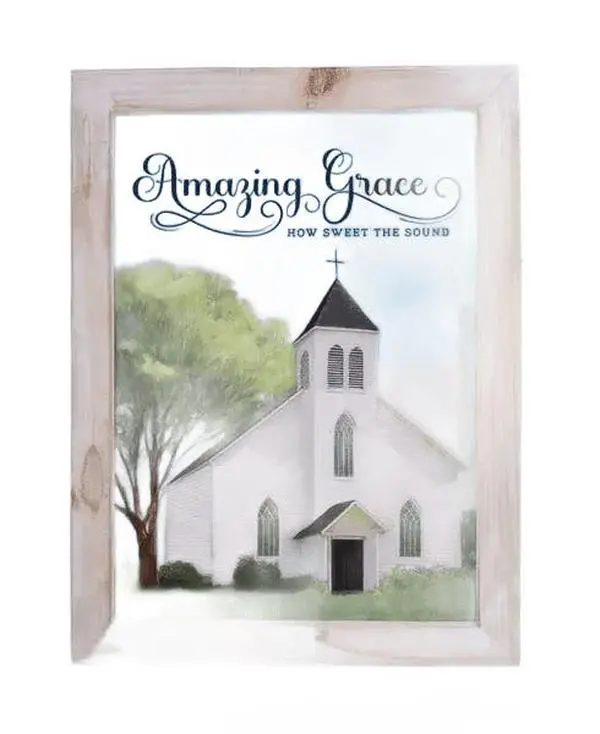 16" x 12" Amazing Grace Framed Sign – White, Blue, Green & Black