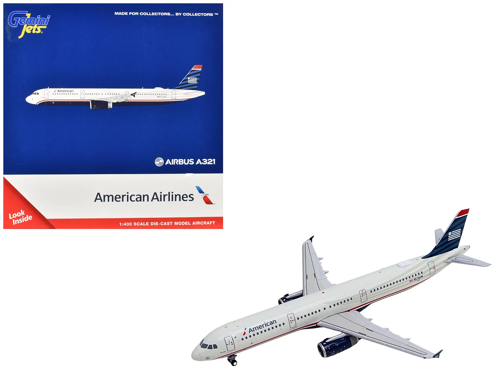 Airbus A321 Commercial Aircraft "American Airlines" (N578UW) White with Blue Tail 1/400 Diecast Model by GeminiJets