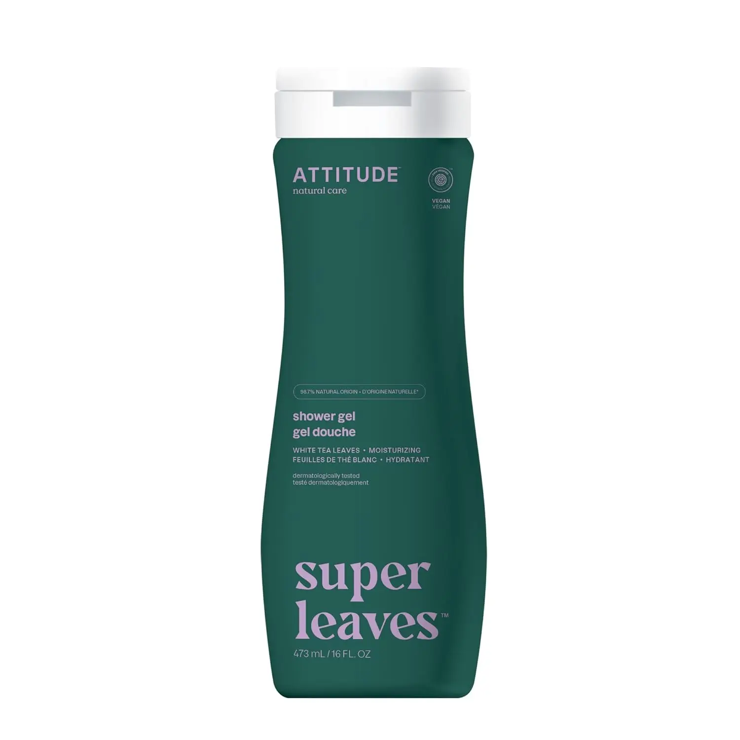 ATTITUDE Body Wash, EWG Verified Shower Gel, Dermatologically Tested, Plant and Mineral-Based, Vegan Personal Care Products, White Tea Leaves, 16 Fl Oz