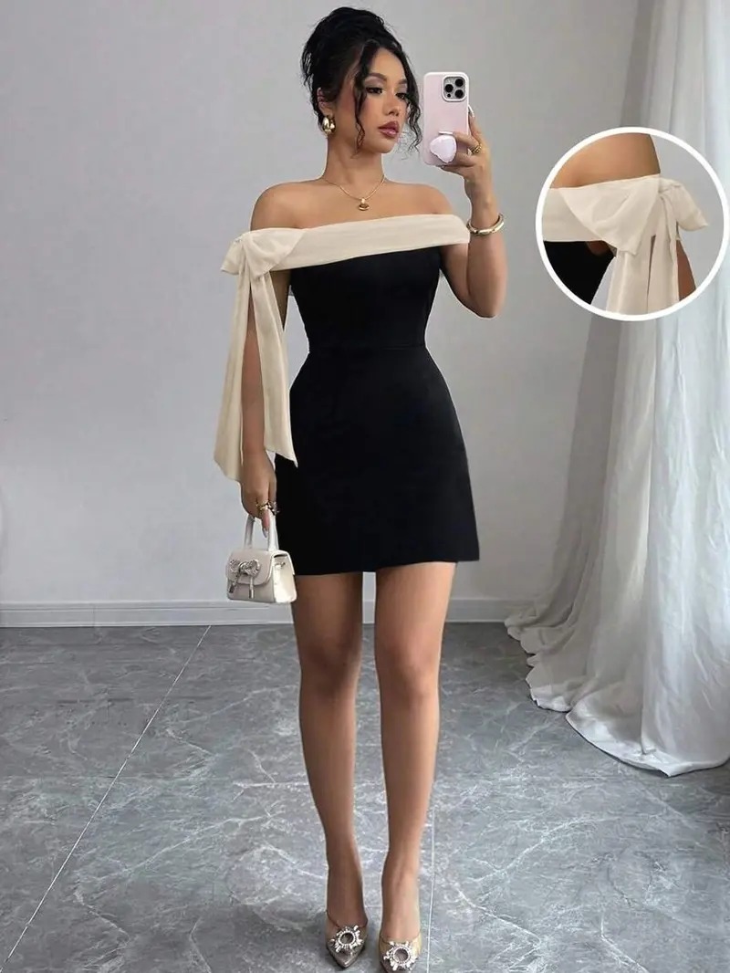 off the shoulder black mini dress - TikTok Shop