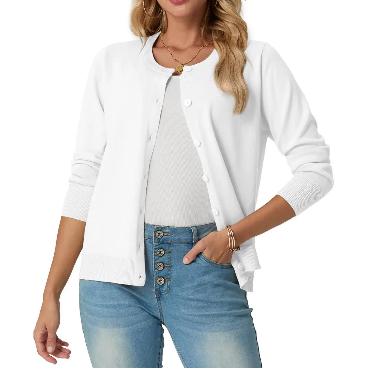 GRECERELLE Women's Long Sleeve Lightweight Crewneck Casual Cardigan Sweater, S-2XL