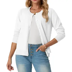 GRECERELLE Women's Long Sleeve Lightweight Crewneck Casual Cardigan Sweater, S-2XL