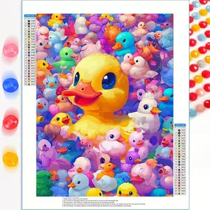 A 5D Round Diamond Full Drill Frameless Large-Sized Diamond Painting Kit Featuring a Cute Colorful Duck, Measuring 30X40 Cm / 11.8X15.7 Inches. It Is Suitable for Beginners And Craft Enthusiasts, Making It a Decorative Piece for Living Rooms, Bedrooms